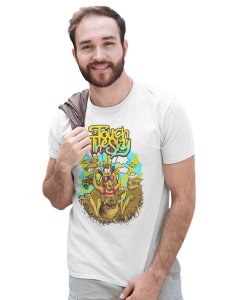 High Jump Kangaroo White Round Neck Cotton Half Sleeved T-Shirt with Printed Graphics