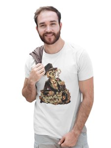Rich Skull White Round Neck Cotton Half Sleeved T-Shirt with Printed Graphics