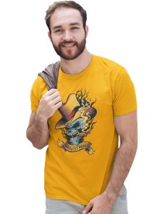 Guilty Parties Yellow Round Neck Cotton Half Sleeved T-Shirt with Printed Graphics