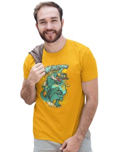 The Wave Monster Graphic Printed Yellow Cotton Round Neck Half Sleeves Tshirt