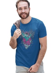 Mirror Monster Blue Round Neck Cotton Half Sleeved T-Shirt with Printed Graphics