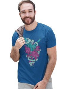 The Shooter And Roses Blue Round Neck Cotton Half Sleeved T-Shirt with Printed Graphics