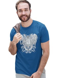 Rods And Roses Blue Round Neck Cotton Half Sleeved T-Shirt with Printed Graphics