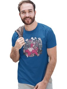 Revenge Blue Round Neck Cotton Half Sleeved T-Shirt with Printed Graphics