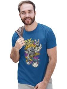 Rock Accident Blue Round Neck Cotton Half Sleeved T-Shirt with Printed Graphics