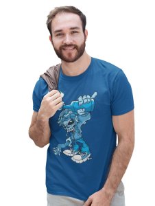 Demon- The Gamer Blue Round Neck Cotton Half Sleeved T-Shirt with Printed Graphics