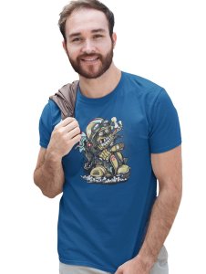 Ride Loose, (BG Blue) Blue Round Neck Cotton Half Sleeved T-Shirt with Printed Graphics