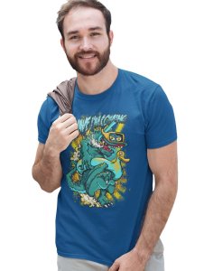 Demon- The Rider Graphic Printed Blue Cotton Round Neck Half Sleeves Tshirt