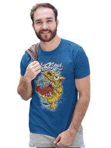 Coscoot Blue Round Neck Cotton Half Sleeved T-Shirt with Printed Graphics