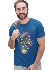 Hungry Dog Blue Round Neck Cotton Half Sleeved T-Shirt with Printed Graphics
