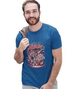 Streets On Fire Blue Round Neck Cotton Half Sleeved T-Shirt with Printed Graphics
