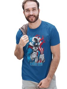 Uncle Sam Blue Round Neck Cotton Half Sleeved T-Shirt with Printed Graphics