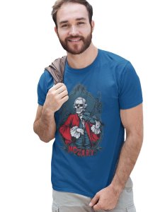 Cards Or Dices? Blue Round Neck Cotton Half Sleeved T-Shirt with Printed Graphics