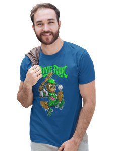 Skull Ice Hockey Blue Round Neck Cotton Half Sleeved T-Shirt with Printed Graphics