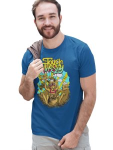 Baseball Monkey Blue Round Neck Cotton Half Sleeved T-Shirt with Printed Graphics