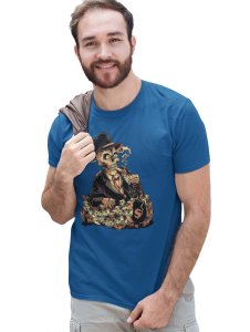 Boxer Monkey Blue Round Neck Cotton Half Sleeved T-Shirt with Printed Graphics