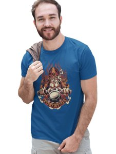 Tattooded Cranium Blue Round Neck Cotton Half Sleeved T-Shirt with Printed Graphics