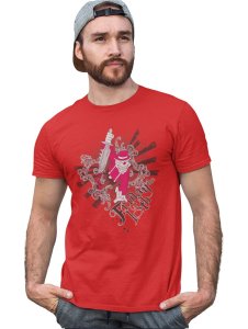 The Royal Eagle Red Round Neck Cotton Half Sleeved T-Shirt with Printed Graphics