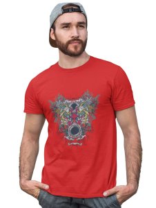 Outlams Red Round Neck Cotton Half Sleeved T-Shirt with Printed Graphics