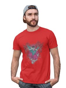 Mirror Monster Red Round Neck Cotton Half Sleeved T-Shirt with Printed Graphics