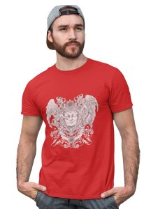 Rods And Roses Red Round Neck Cotton Half Sleeved T-Shirt with Printed Graphics