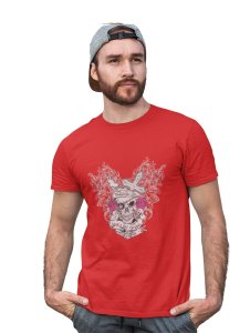 The Knight Red Round Neck Cotton Half Sleeved T-Shirt with Printed Graphics