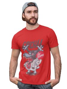 The Last Weapon Red Round Neck Cotton Half Sleeved T-Shirt with Printed Graphics