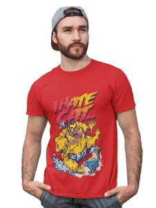 Cat Lover Red Round Neck Cotton Half Sleeved T-Shirt with Printed Graphics