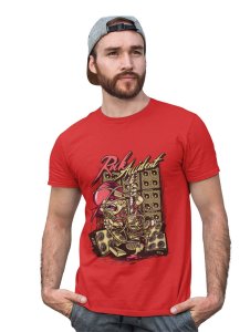 Rock Accident Red Round Neck Cotton Half Sleeved T-Shirt with Printed Graphics