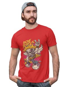 Bone To Rock Red Round Neck Cotton Half Sleeved T-Shirt with Printed Graphics