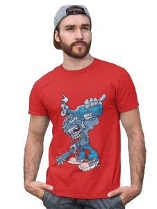 Riotous Cranium Red Round Neck Cotton Half Sleeved T-Shirt with Printed Graphics
