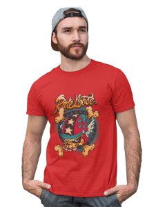 Ride Loose, (BG Yellow) Red Round Neck Cotton Half Sleeved T-Shirt with Printed Graphics
