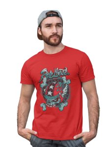 Ride Loose, (BG Blue) Red Round Neck Cotton Half Sleeved T-Shirt with Printed Graphics