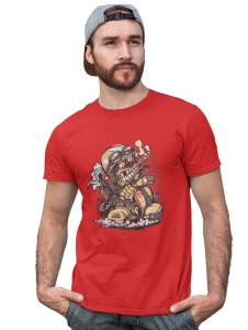 Demon- The Rider Red Round Neck Cotton Half Sleeved T-Shirt with Printed Graphics