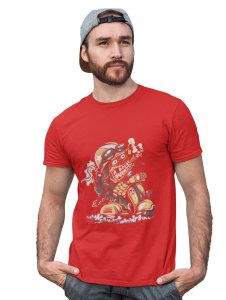 Demon- The Rider Red Round Neck Cotton Half Sleeved T-Shirt with Printed Graphics