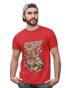 Coscoot Red Round Neck Cotton Half Sleeved T-Shirt with Printed Graphics