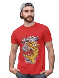 Hungry Dog Red Round Neck Cotton Half Sleeved T-Shirt with Printed Graphics