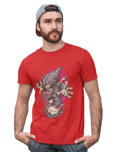Streets On Fire Red Round Neck Cotton Half Sleeved T-Shirt with Printed Graphics