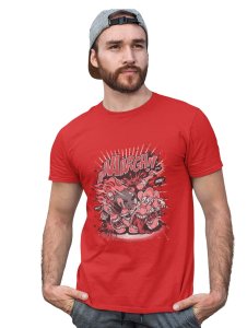The Monster Bowling Red Round Neck Cotton Half Sleeved T-Shirt with Printed Graphics