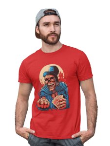 Cards Or Dices? Red Round Neck Cotton Half Sleeved T-Shirt with Printed Graphics