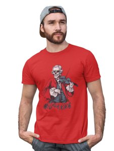 Mozart- The Composer Red Round Neck Cotton Half Sleeved T-Shirt with Printed Graphics