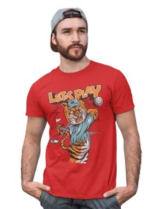 Let's Play Red Round Neck Cotton Half Sleeved T-Shirt with Printed Graphics