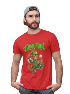Baseball Monkey Red Round Neck Cotton Half Sleeved T-Shirt with Printed Graphics