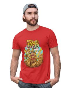 High Jump Kangaroo Red Round Neck Cotton Half Sleeved T-Shirt with Printed Graphics