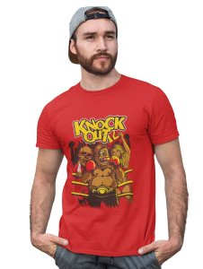 Boxer Monkey Red Round Neck Cotton Half Sleeved T-Shirt with Printed Graphics