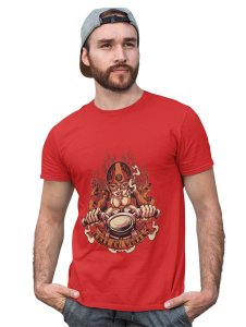 Hell On Wheels Red Round Neck Cotton Half Sleeved T-Shirt with Printed Graphics