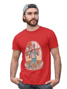 Grumpy Batter Red Round Neck Cotton Half Sleeved T-Shirt with Printed Graphics