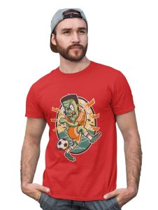 Frankinston's Soccer Red Round Neck Cotton Half Sleeved T-Shirt with Printed Graphics