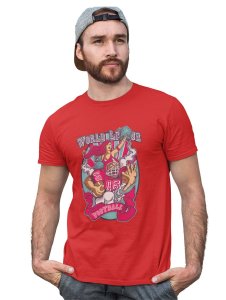 World Football League Red Round Neck Cotton Half Sleeved T-Shirt with Printed Graphics