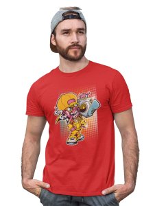 Hip-Hop Drip Red Round Neck Cotton Half Sleeved T-Shirt with Printed Graphics